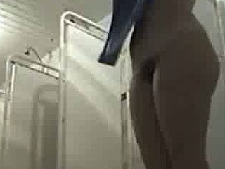 Swimming pool shower room, blonde milf caught exposed by spy camera.